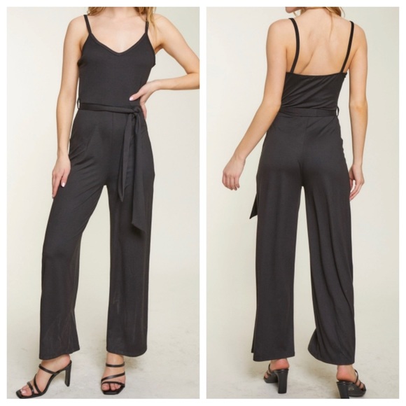 04 Boho Spaghetti-Strap Wide Leg Bow-Effect Jumpsuit - Picture 3 of 3